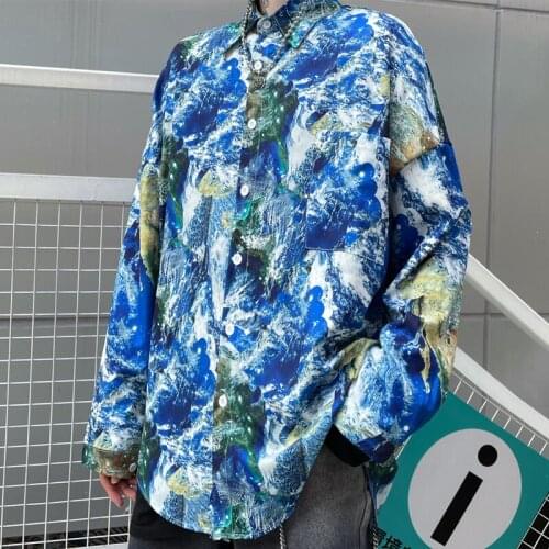 Oversized Boyfriend Tie Dye Shirts for 2021 Women Fashion Trends Loose Clothes Japanese Teenage Girls Button Up Blouses and Tops