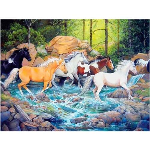 Counted Cross Stitch Kits Needlework Embrodery - Crafts 14 ct Aida Color DIY Arts Handmade Home Decor - Horse in Midstream