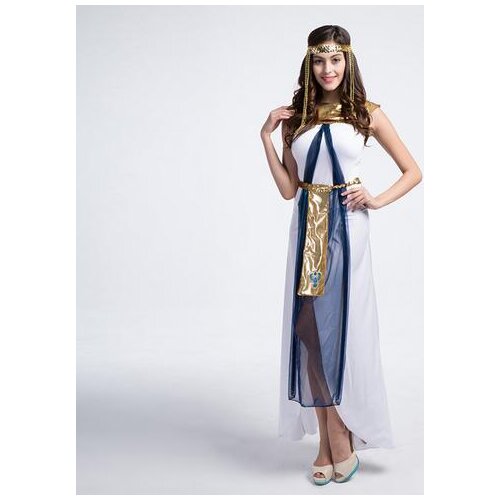 Sexy Sequin Noble Greek Goddess Costume Sexy Elegant Egyptian Quuen Dress Disfraz Sexy Woman Halloween White Long Dress CE327