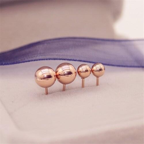 YUN RUO Rose Gold Color Simplify Smooth Ball Stud Earring Woman Gift Titanium Steel Fashion Jewelry Never Fade Drop Shipping