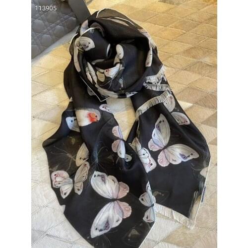 [SLKSCF] 200X110CM New Design printing long silk scarf butterfly silk scarves Muslim hijabs shawls neckerchief female