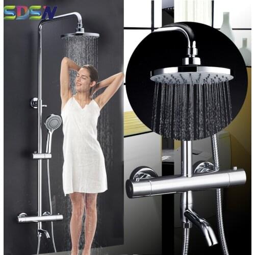Thermostatic Shower Set Polished Chrome Bathroom Shower Faucet System 38 Temperature Bath Shower Set ABS Rainfall Shower Head