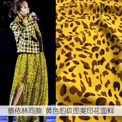 New yellow leopard pattern printing clothing fabric dress shirt fashion material beautiful polyester printing wholesale
