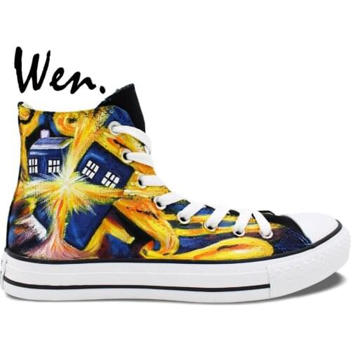 Wen Hand Painted Shoes Design Custom Doctor Who Exploding Tardis High Top Canvas Shoes Man Woman Sneakers Birthday Gifts
