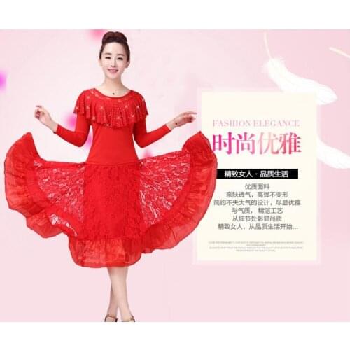 Swing Latin Ballroom Dance Skirt Square Dancing Sequined Dresses Sequins Modern Social Dance Skirt National Standard Waltz Dress