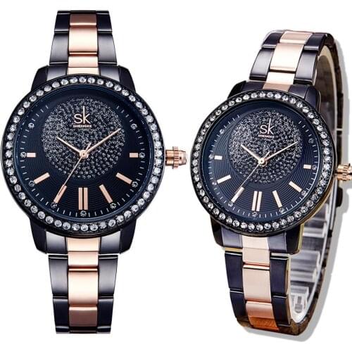 Women Fashion Stainless Steel Band Rhinestone Inlaid Analog Display Quartz Watch