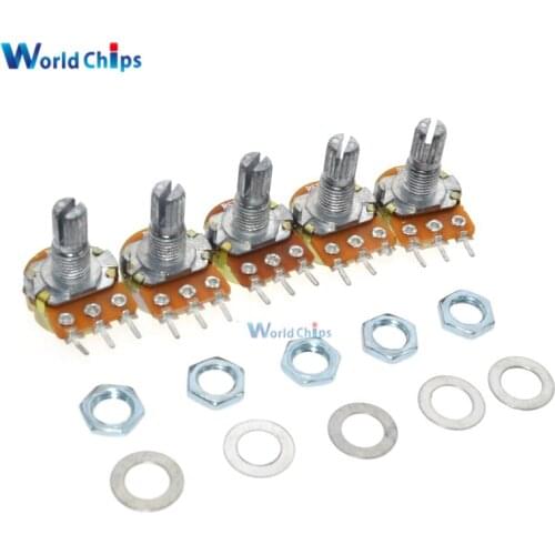 10Pcs B20K 3Pin Linear Potentiometer 15mm Shaft Rotary Potentiometers 50K Ohm With Nuts And Washers