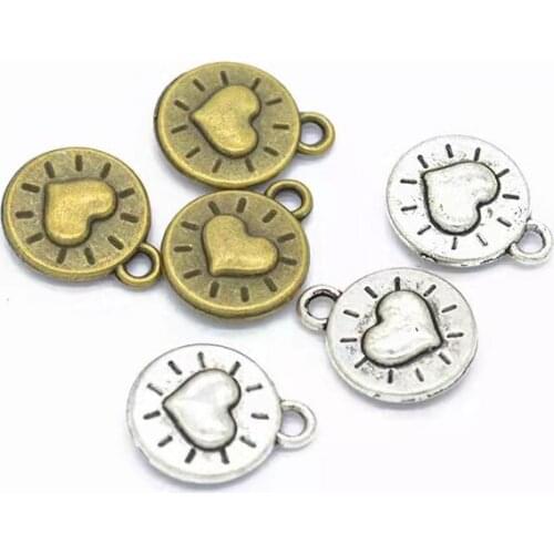 10pcs/lot Vintage Metal 2 Colors Shining Heart Charms Pendants Hand Made Supplies Fit Necklaces Bracelets Jewelry Making