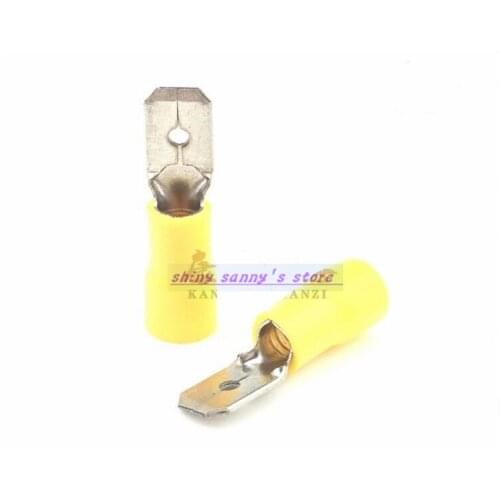 100pcs/Lot MDD5.5-250 Yellow 12-10 AWG 4-6mm2 Male Insulated Spade Quick Connector Terminals Crimp Terminal