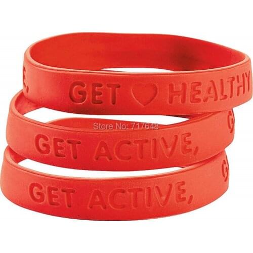 100pcs Get Active, Get Healthy wristband silicone bracelets free shipping by ePacket A