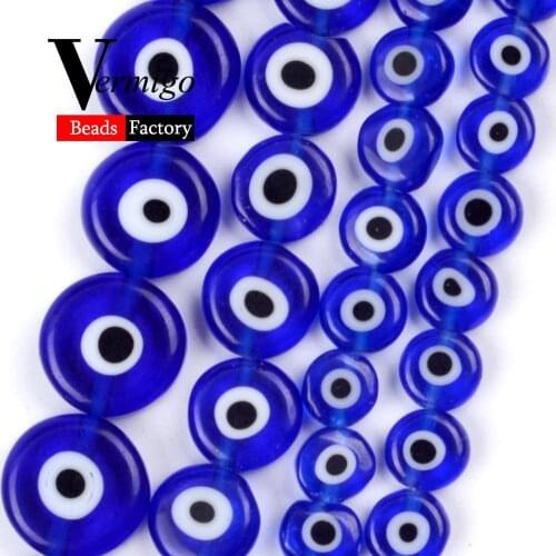 6/8/10mm Blue Millefiori Glass Evil Eye Beads for Jewelry Making Lampwork Crafts Spacer Loose Beads Diy Bracelet Accessories 15"