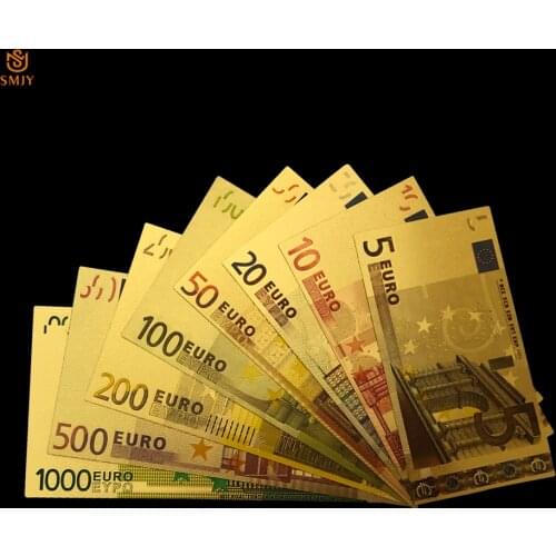 8Pcs/Lot Color 24K Gold Banknote Euro Set 5.10.20.50.100.200.500.1000 Gold Foil Money For Christmas And Business Gifts