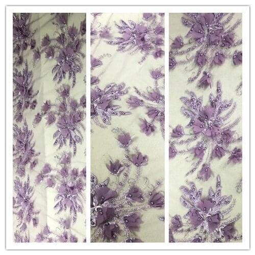 Beaded African lace fabric 3d Flower Applique Embroidered French Lace Fabric Sewing Material Design Fabric
