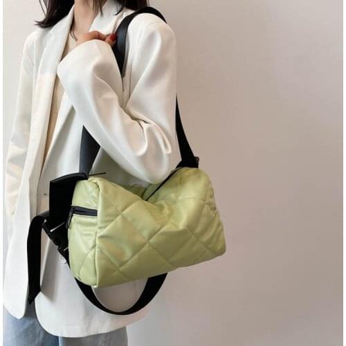 High Capacity Lingge PU Leather Big Crossbody Bags for Women 2021 Summer Fashion Simple Shoulder Handbag Ladies Green
