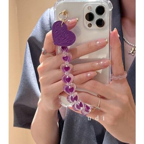Wrist Chain Case for iPhone 12Pro Max 6 7 8 Plus SE XR XS Max Transparent Cases Cute Love Heart Chain Hanging Case for iPhone 11
