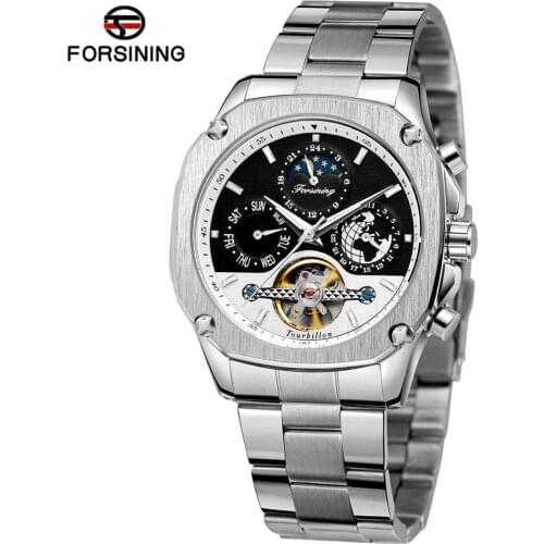 Forsining Men Automatic Tourbillion Wristwatches Fashion Business Moon Phase Multifunction Waterproof Mechanical Watch Male