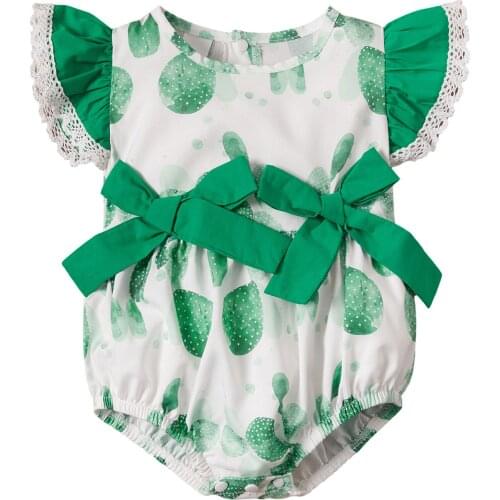 Newborn Baby Girls Clothes Rompers Flowers/Fruit Print Ruffles Fly Sleeve Bowknot Jumpsuits 0-12M