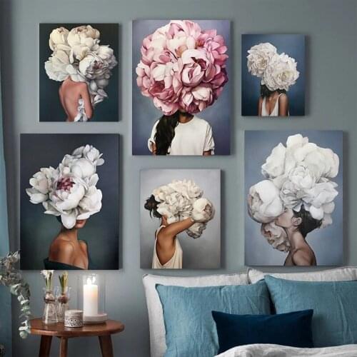 Head Flower Lady Figure Canvas Painting Wall Art Picture Modern Fashion Art Poster and Print Home Decor for Living Room Design