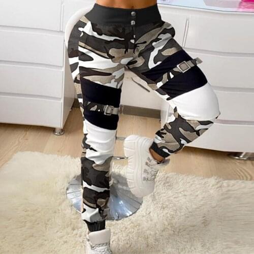 Camouflage Patchwork Women Sexy Skinny Trousers 2021 Winter New Fashion Midi Waist Button Pants For Ladies Casual Harajuku Pant