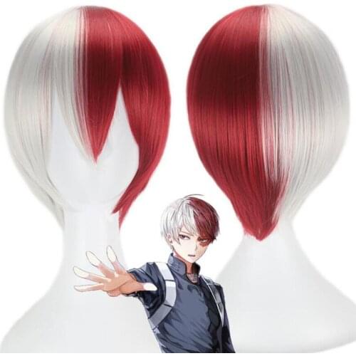 My Hero Academia Boku no Hiro Akademia Shoto Todoroki Shouto White And Red Head Costume Cosplay Wig Accessories