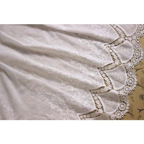 100% Cotton Bilateral Embroidery Lace Fabric White Cotton Wedding Dress Scarf Table Cloth Lace Fabric