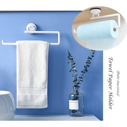 Kitchen Accessories Storage Holder Vacuum Sucker Paper Towel Rack Adhesive Bathroom Towel Shelf Wall Hanging Roll Paper Rack