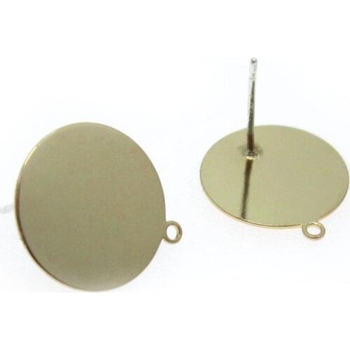 Brass stud earrings Round brass earring 17.3x15.2mm ear post with bail Light gold plated earring -6pcs RP003