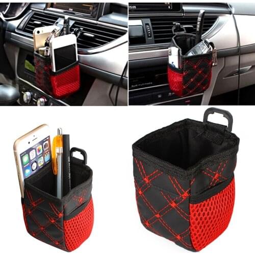 LEEPEE Car Organizer Holder Phone Holder Hanging Bag Red Pocket Grid Net Car Outlet Storage Bag Car Storage Organizer for Cars