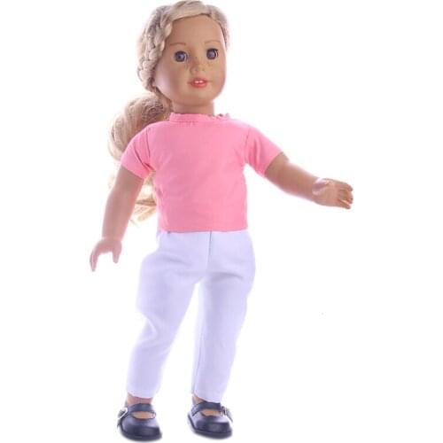 Cute Pink Short Sleeve White Pants Set Fit 43cm - Doll & 18inch Doll Clothes Children Gift