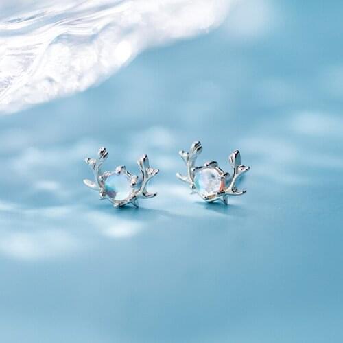 MloveAcc Fashion 925 Sterling Silver Elk Antlers Stud Earrings Crystal Wedding Earrings for Women Wedding Jewelry
