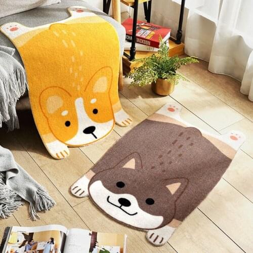 Cartoon Doormat Animal Corgi Shiba Inu Akita Dog Printed Anti-slip Water Absorption Bedroom Kitchen Carpet Floor Mat Toilet Rug