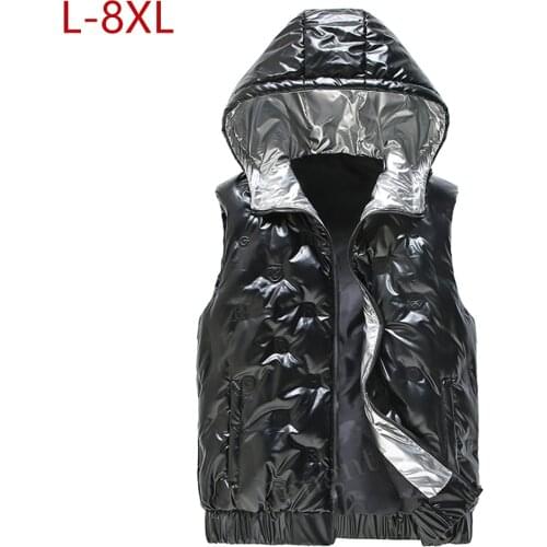 Men Winter Vest Windproof Hooded Warm Waistcoat Thick Parka Waterproof Sleeveless Jacket Travel Vest Plus Large Size8XL Clothing