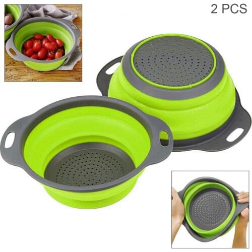 2pcs/lot Telescopic Foldable Silicone Strainers Colander Set Fruit Vegetable Basket for Home Fruit Cleaning / Kitchen Storage