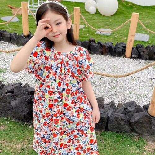 Summer 2021 new sweet girls floral pattern comfortable dress temperament cotton baby girls clothes