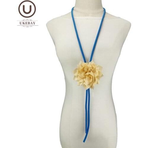 UKEBAY New Blue Long Necklaces 5 Colors Flower Pendant Necklace Women Rubber Jewelry Handmade Rubber Jewelry Accessories Chains