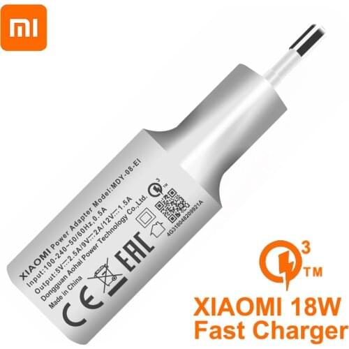 Original XIAOMI QC3.0 Fast EU Wall Charger Quick Charge for Xiaomi Mi 9 8 SE 9T 6 5 A1 A2 A3 F1 MIX Redmi Note 7 8 K20 K30 Pro