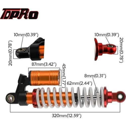 TDPRO 12.5" 320mm Motorcycle Front Shock Suspension Absorber For ATV QUAD Go Kart 4 Wheeler Buggy Dune Moped Scooter Bike 800lbs