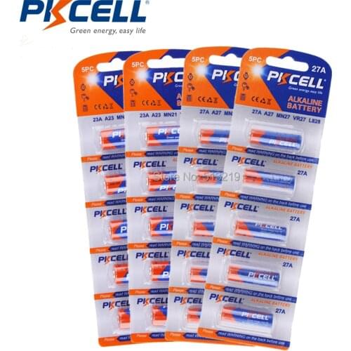 PKCELL 10pcs 23A L1028 A23 A-23 RV08 and 10pcs 27A 12V MN27 27A A27 L828 12v alkaline battery primary dry batteries