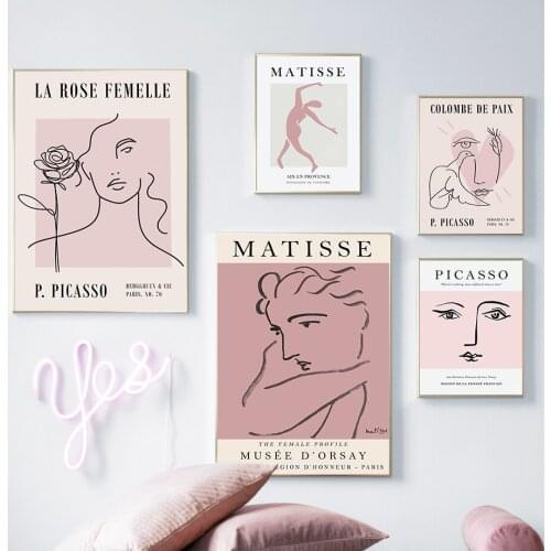 Nordic Picasso Matisse Posters Prints Canvas Painting Abstract Flower Girl Body Face Wall Art Pictures Living room Unique Decor