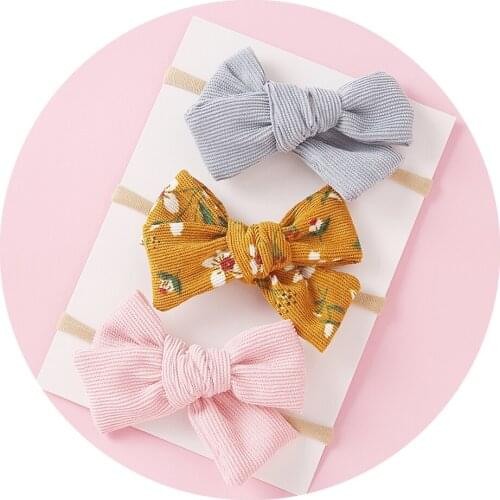 3PCS Corduroy Nylon Headbands For Girls Bows Baby Accessories Elastic Hair bands set Solid Headwear Baby Girl Hair Accessories
