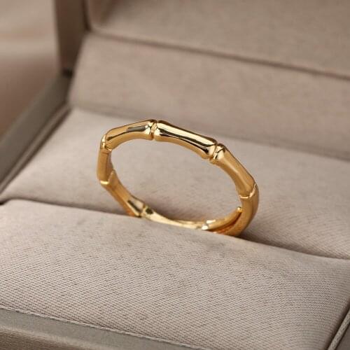 Stainless Steel Bamboo Joint Rings For Women Men Gold Silver Color Open Adjustable Male Female Engagement Wedding Ring Jewelry