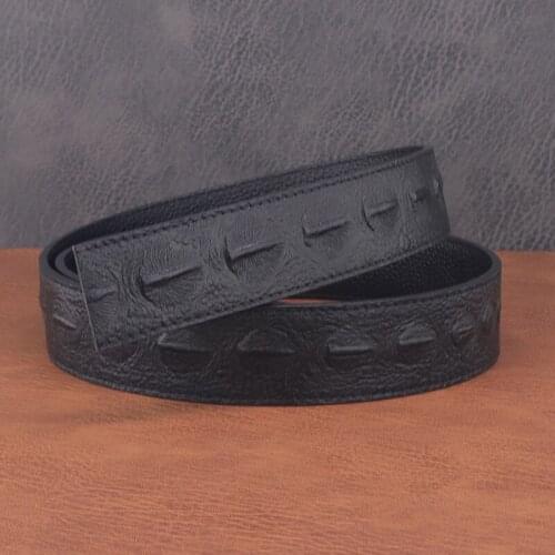 Only belts balck genuine leather Crocodile Grain 3.5cm wide Automatic Buckle Waist Strap luxury brand Without Buckle Belts