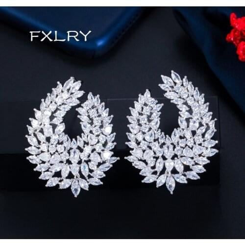 FXLRY Luxury Popular Waterdrop Full Mirco Paved Cubic Zircon Wedding Earring Fashion Women Party Jewelry