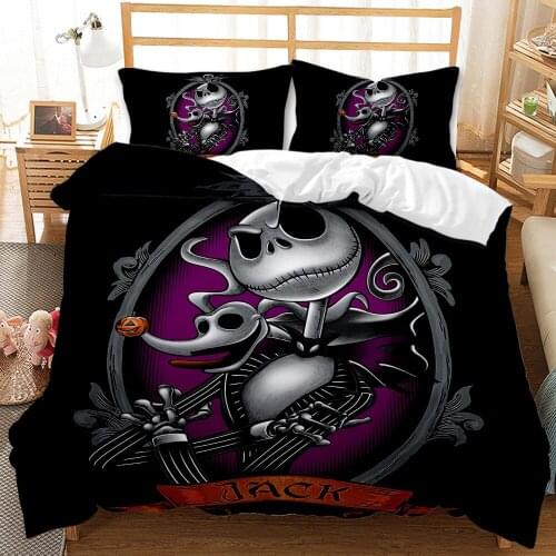 Christmas Eve Jack Skull Bedding Sets 3D Horror Style Duvet Cover Pillowcases Twin Queen Sizes Bedspread Childrens Adult Gifts