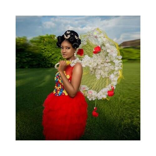 Chic Red Mini Tulle Dresses Women 2020 Sexy With Flower Appliques O-Neck Sleeveless Short Party Tulle Dress Girls Custom Made