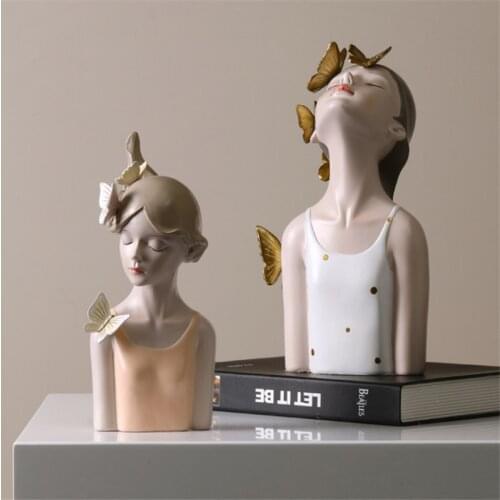 Resin Butterfly Girl Sculpture Desktop Decoration Statues Resin Desktop Crafts Characters Looking Up Figure Girl Room Decoration