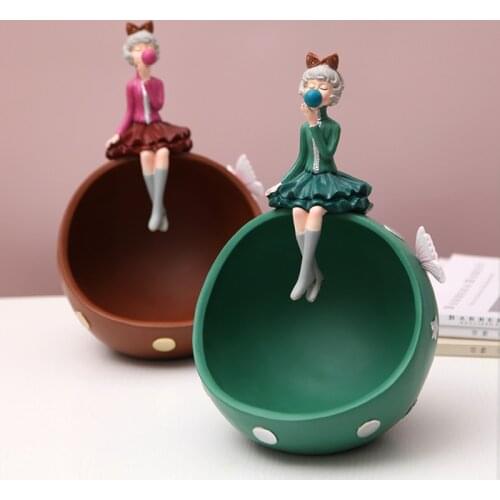 Modern Resin Girls Storage Ornaments Office Statue Gifts Dining Table Snack Storage Crafts Sculpture Home Decoration Accessories