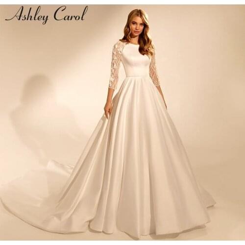 Ashley Carol A-Line Wedding Dress 2021 Dreamy Beaded Bride Satin Princess Bridal Gown