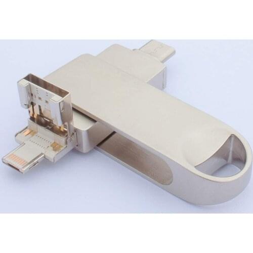 4 in 1 iPhone USB Flash 128GB Flash Micro USB Type-C 256GB Flash Drive and USB 3.0 Ports for iPhone/Android/MacBook Smartphones