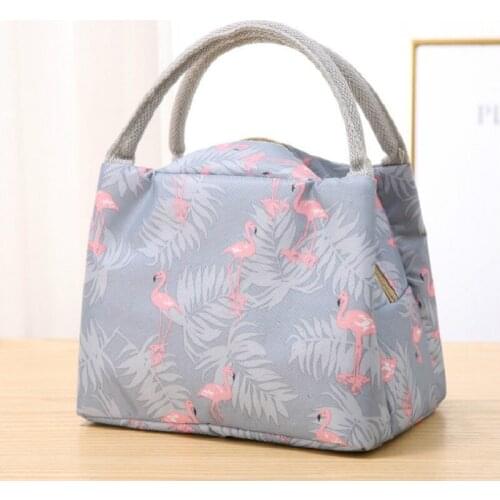 Waterproof Flamingo Lunch Bag Outdoor Travel Insulation Stripe Lunch Bag Student Zipper Portable Lunch Box Bag for Women Large
